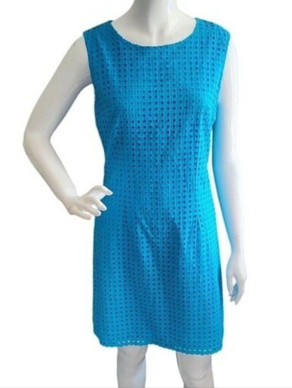 ALFRED SUNG Blue Eyelet Sleeveless Midi Dress Size 8